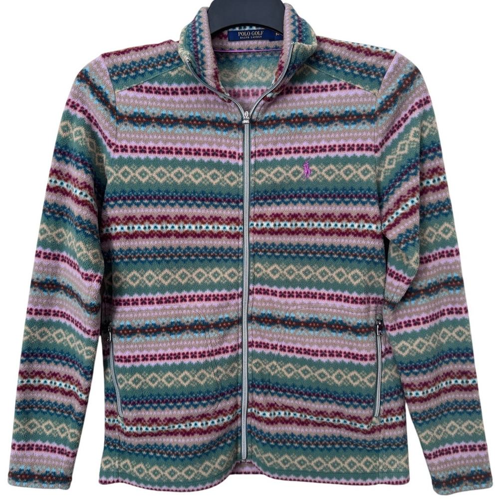 Ralph Lauren Polo Golf Fair‎ Isle Full Zip Fleece Jacket Women's Medium Preppy
